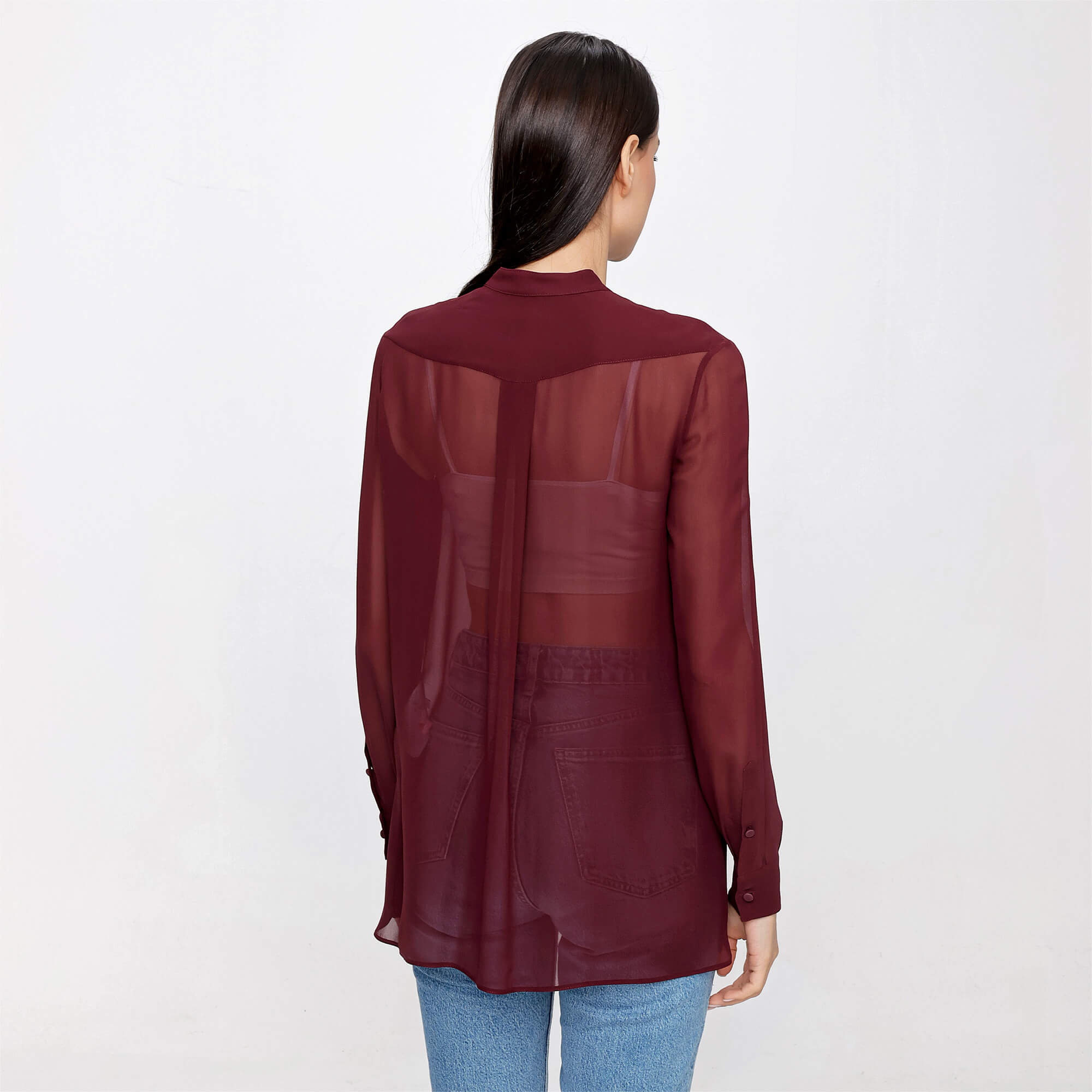 Valentino - Bordeaux Silk Transparan Shirt